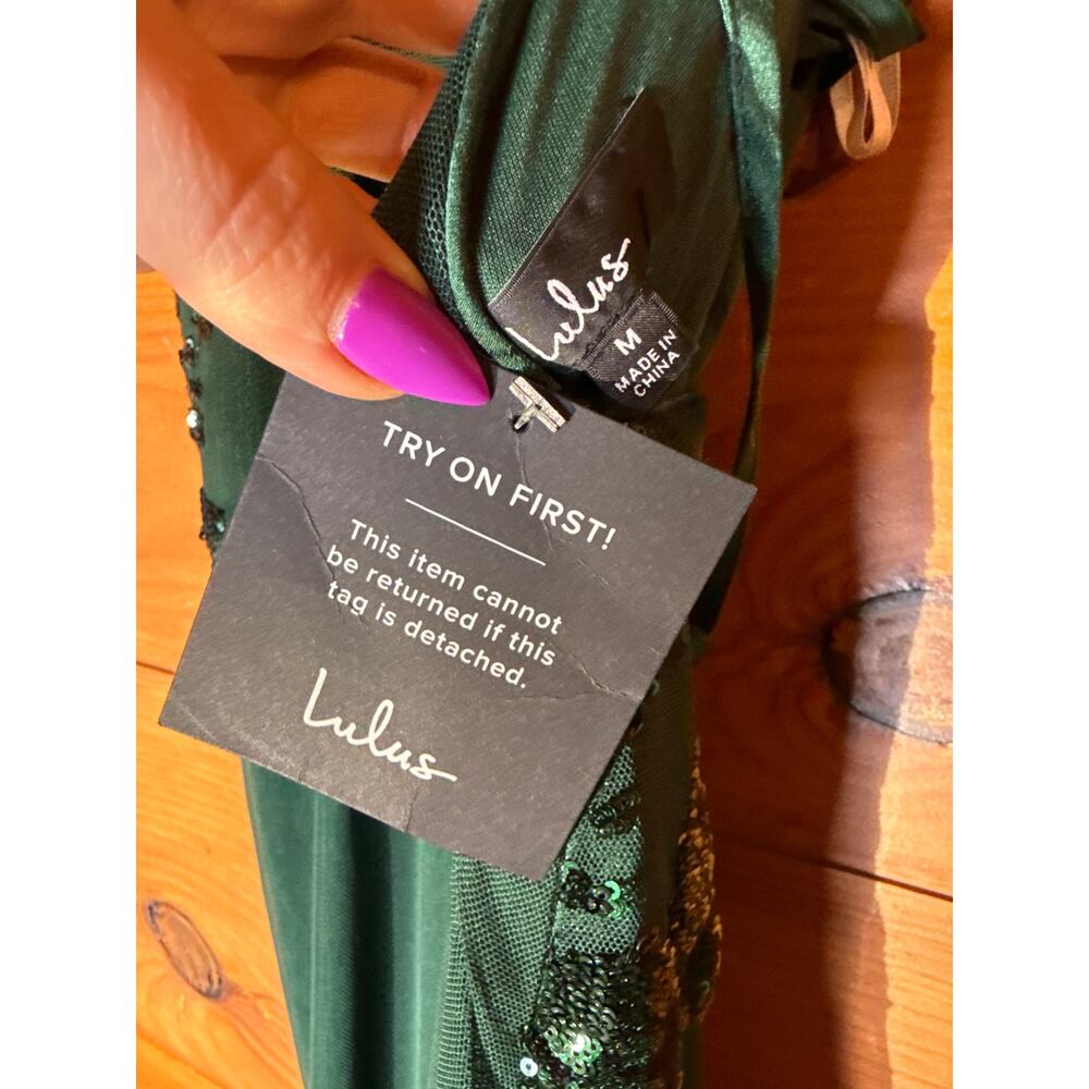 NWT Lulus Valhalla Forest Green Sequin Lace-Up Maxi Dress Glam Holiday Size M - Picture 10 of 10